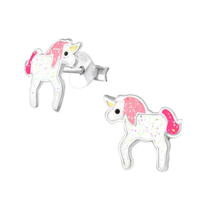 Sterling Silver Unicorn Glitter Stud Earrings
