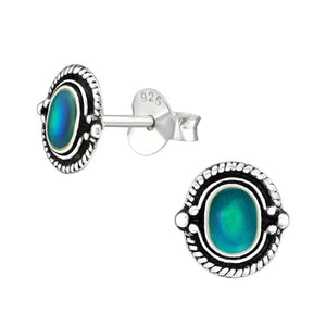 Vintage Style Oval Colour-Changing 8mm Sterling Silver Mood Stud Earrings