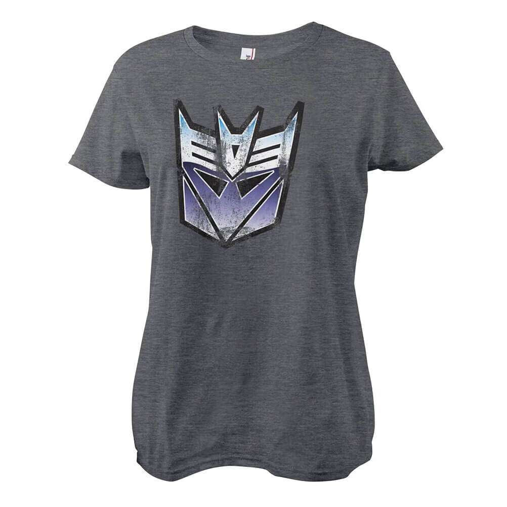 Women's Transformers Decepticon Distressed Shield Grey T-Shirt