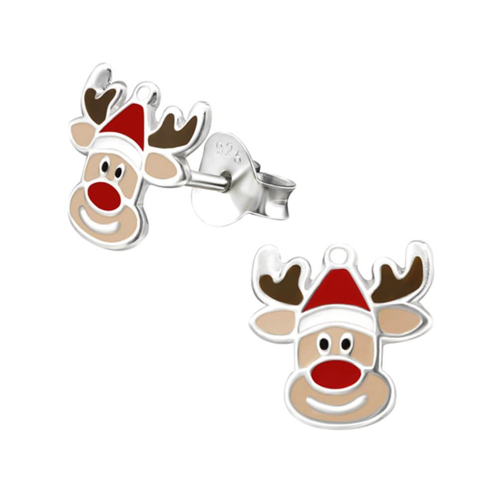Cute Reindeer Christmas Sterling Silver Stud Earrings