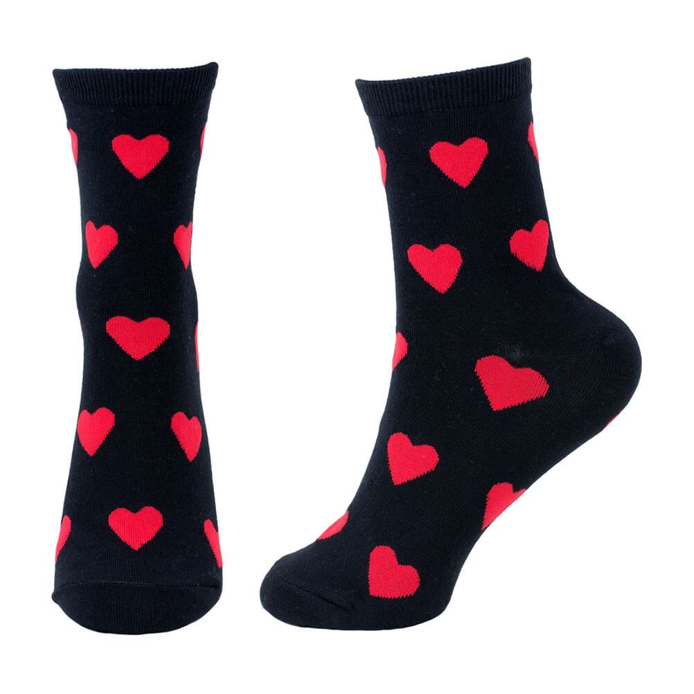 Women's Love Heart AOP Black Crew Socks