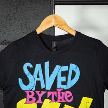 Load image into Gallery viewer, Women&#39;s Saved by the Bell Distressed Logo Black Fitted T-Shirt