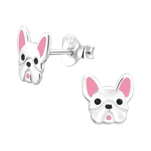 Load image into Gallery viewer, Cute French Bulldog Silver &amp; Pink Face 8mm Sterling Silver Stud Earrings
