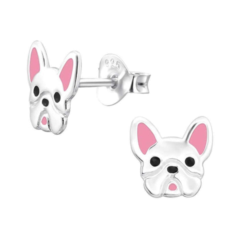 Cute French Bulldog Silver & Pink Face 8mm Sterling Silver Stud Earrings