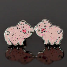 Load image into Gallery viewer, Petite Sterling Silver Glittery Pig Stud Earrings