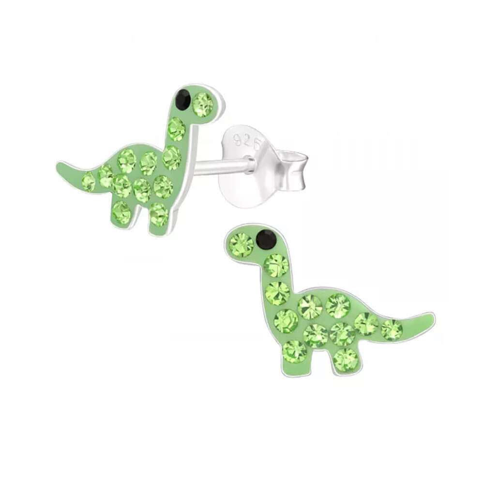 Petit Sterling Silver Green Dinosaur Crystal Stud Earrings