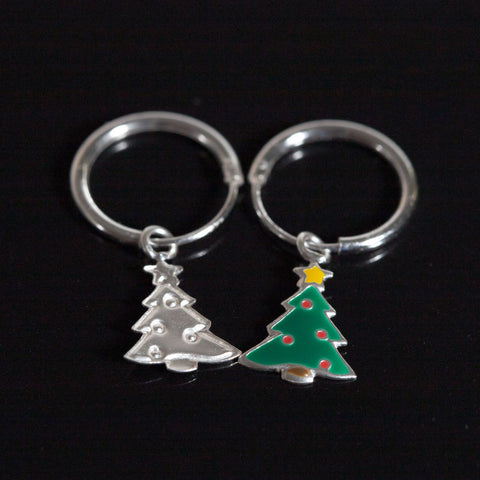 Sterling Silver Hanging Christmas Tree Hoop Earrings