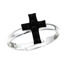 Load image into Gallery viewer, Children&#39;s Sterling Silver and Crystal Cross Adjustable Ring