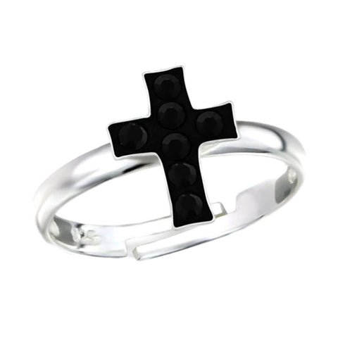 Children's Sterling Silver and Crystal Cross Adjustable Ring