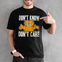 Load image into Gallery viewer, Garfield Don&#39;t Know - Don&#39;t Care Black Crew Neck T-Shirt.