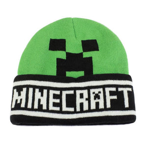 Minecraft Creeper Face Green Knitted Beanie Hat.