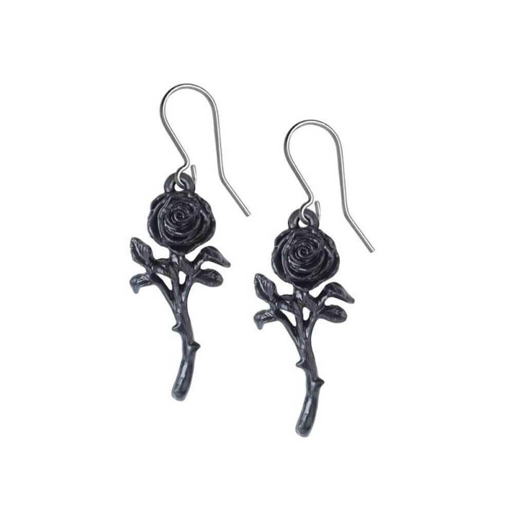 Alchemy Gothic Romance of the Black Rose Pewter Drop Earrings