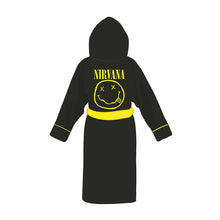Load image into Gallery viewer, Nirvana Smiley Logo Black Adult Fleece Dressing Gown.