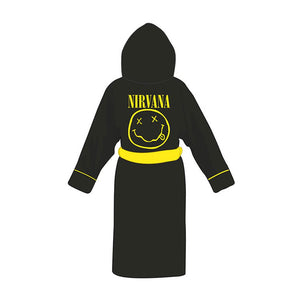 Nirvana Smiley Logo Black Adult Fleece Dressing Gown.
