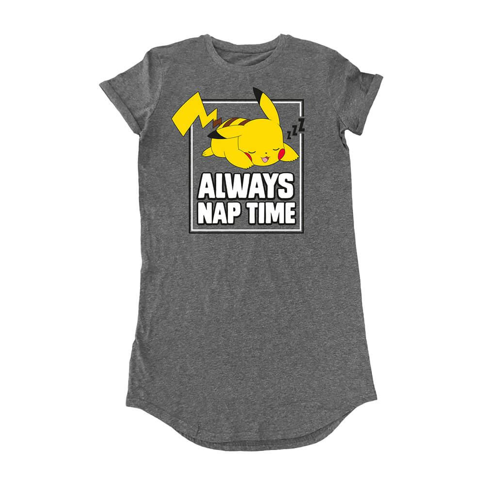 Women's Pokemon Pikachu Always Nap Time Grey T-Shirt Dress.
