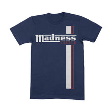 Load image into Gallery viewer, Men&#39;s Madness Stripes Logo Blue Crew Neck T-Shirt.