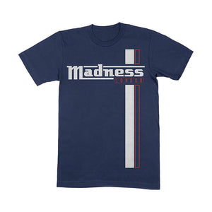 Men's Madness Stripes Logo Blue Crew Neck T-Shirt.