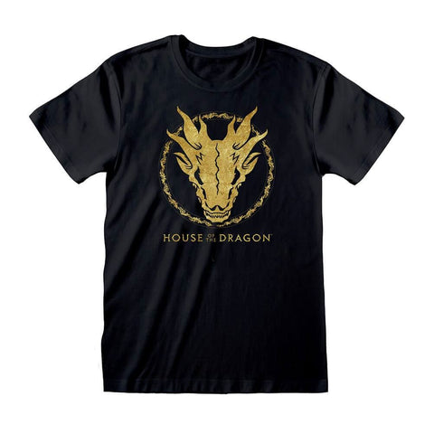 House of the Dragon Gold Ink Skull Logo Black Crew Neck T-Shirt.