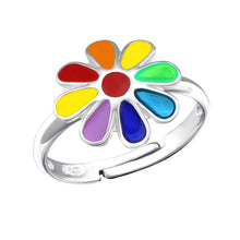 Load image into Gallery viewer, Children&#39;s Sterling Silver Rainbow Flower Ring.