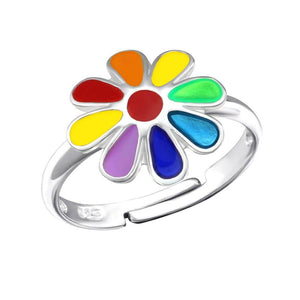 Children's Sterling Silver Rainbow Flower Ring.