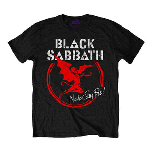 Black Sabbath Archangel Never Say Die Distressed Logo Black T-Shirt.