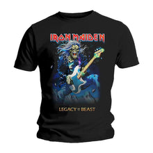 Load image into Gallery viewer, Men&#39;s Iron Maiden Eddie On Bass Black Crew Neck T-Shirt.