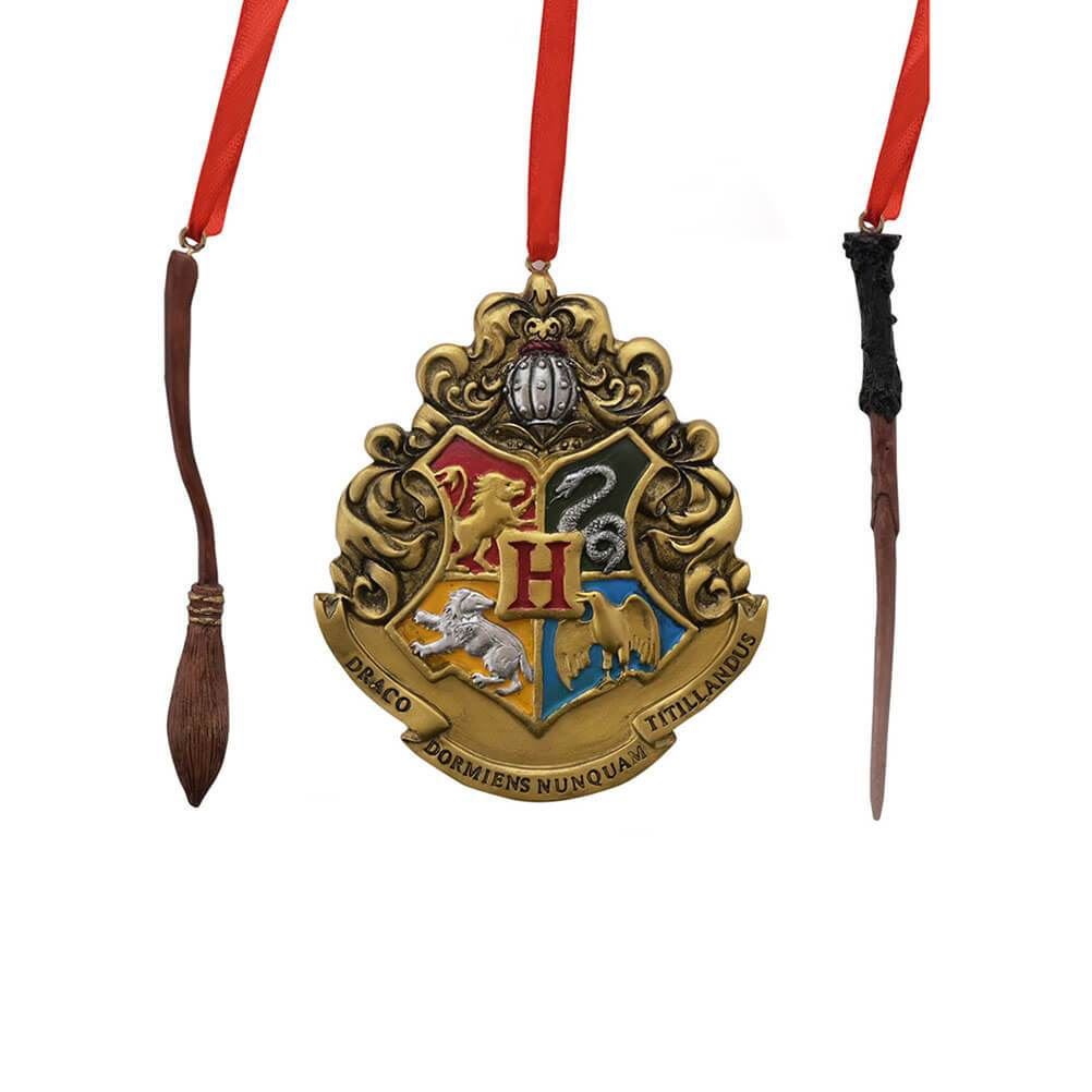 Harry Potter Hogwarts Crest, Broomstick and Wand Collectable 3D Decorations