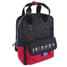 Load image into Gallery viewer, Friends Logo Polka Dot Black and Red Backpack.
