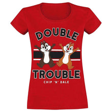 Load image into Gallery viewer, Women&#39;s Chip &#39;n&#39; Dale Double Trouble Red T-Shirt.