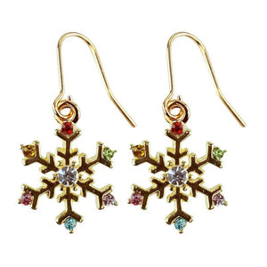 Snowflake Gold Plated Drop Earrings with Crystals.
