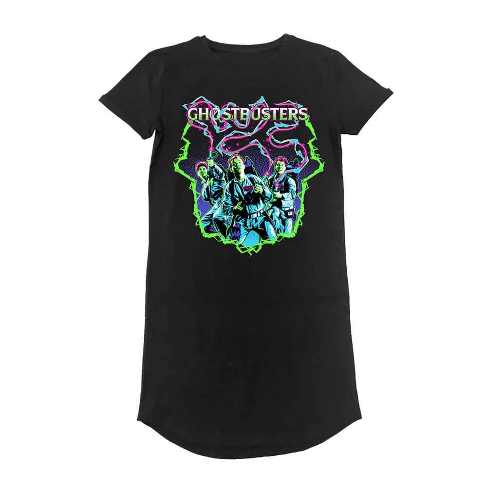 Women's Ghostbusters Arcade Neon Black T-Shirt Dress.