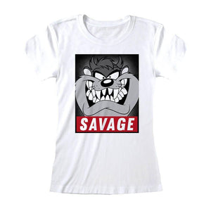 Women's Looney Tunes Savage Taz White Fitted T-Shirt.