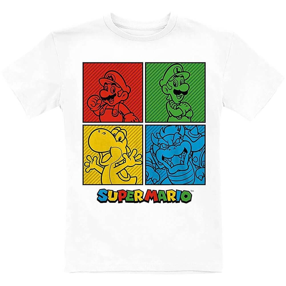 Children's Super Mario Squares White Crew Neck T-Shirt.