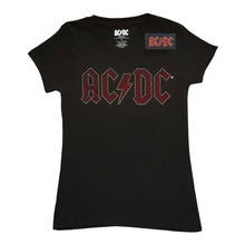 Load image into Gallery viewer, Women&#39;s AC/DC Logo Red Diamante Black Crew Neck T-Shirt