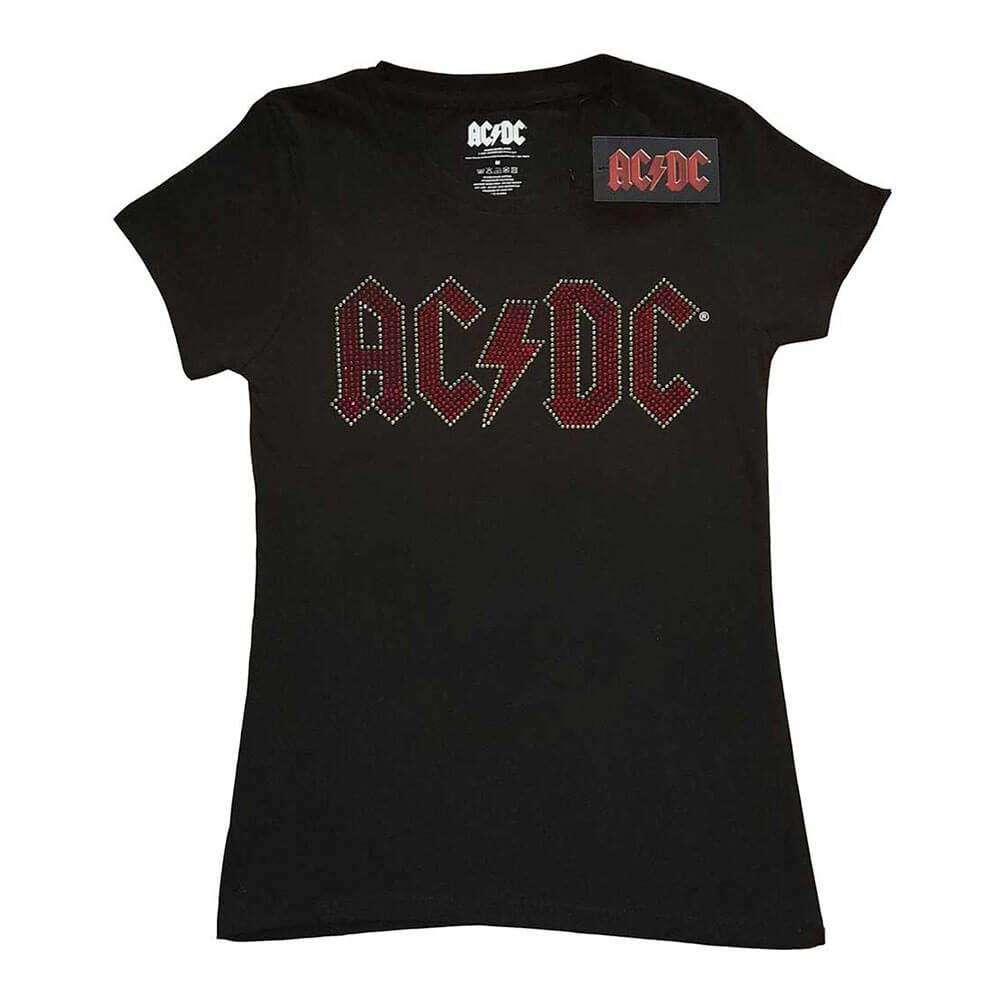 Women's AC/DC Logo Red Diamante Black Crew Neck T-Shirt