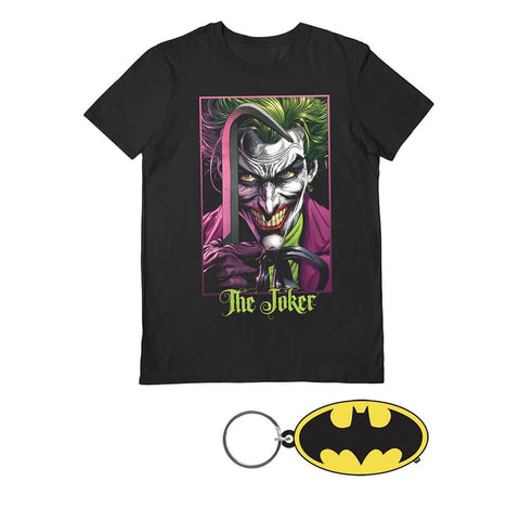 DC Comics Batman The Joker Crowbar T-Shirt and Keyring Gift Set.
