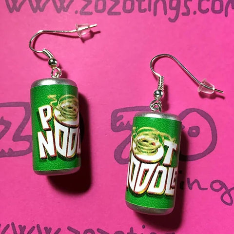 Zozo Tings Funky Retro Green Pot Noodle Drop Earrings