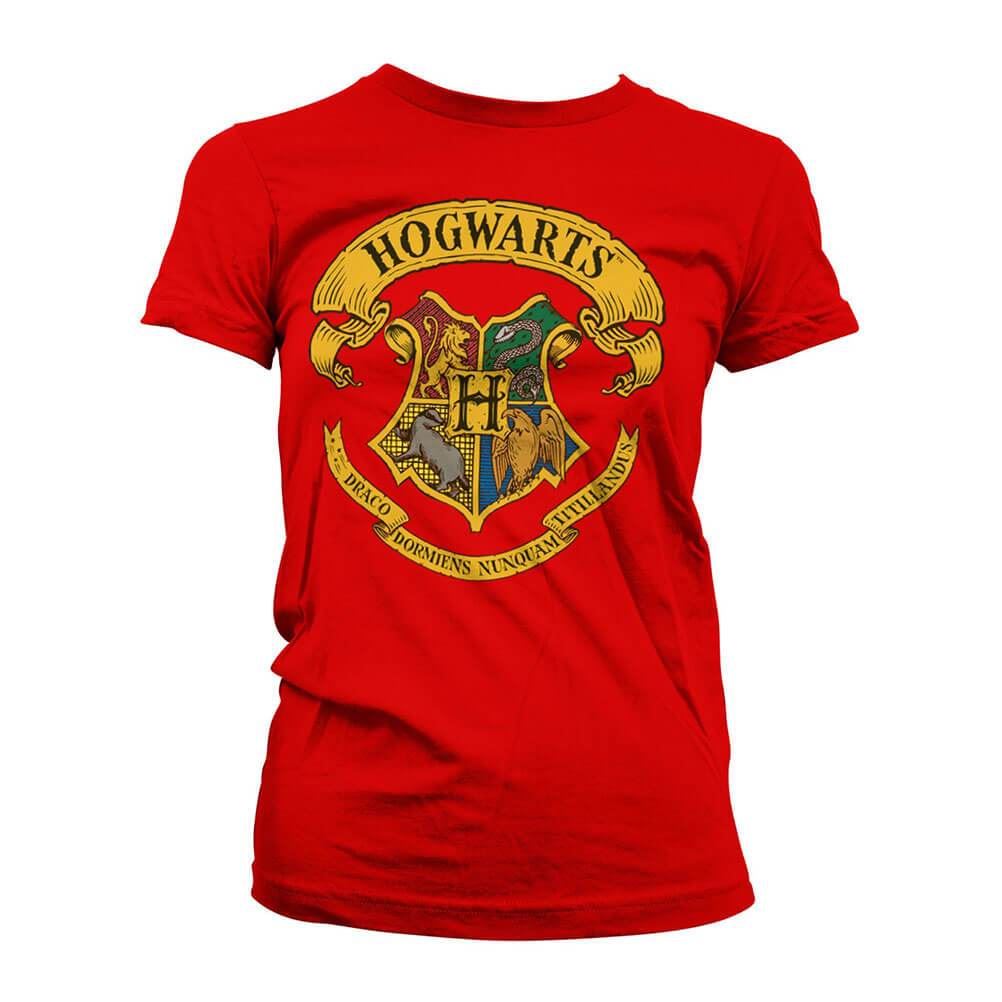 Women's Harry Potter Hogwarts Crest Red Fitted T-Shirt.