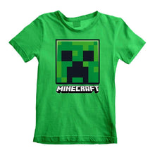 Load image into Gallery viewer, Children&#39;s Minecraft Creeper Face Green Crew Neck T-Shirt.