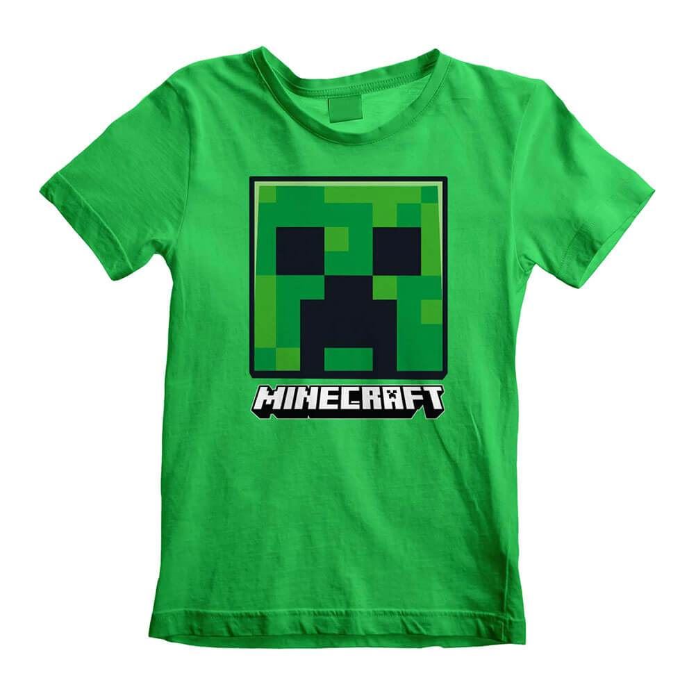 Children's Minecraft Creeper Face Green Crew Neck T-Shirt.