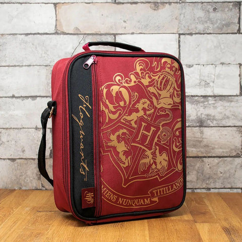 Harry Potter Hogwarts Crest Burgundy Deluxe Lunch Bag.