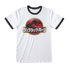 Load image into Gallery viewer, Jurassic Park Japanese Poster White Crew Neck Ringer T-Shirt.