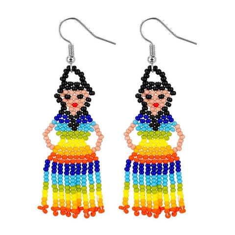 Rainbow Beaded Lady Drop Earrings.