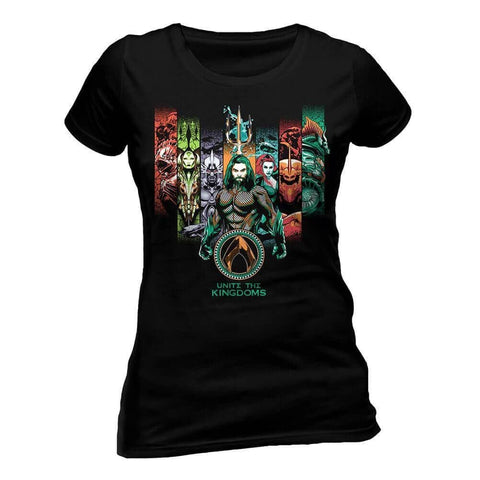 Women's Aquaman Movie Unite The Kingdoms Fitted T-Shirt.
