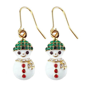 Snowman Gold Plated Drop Earrings with Crystals.