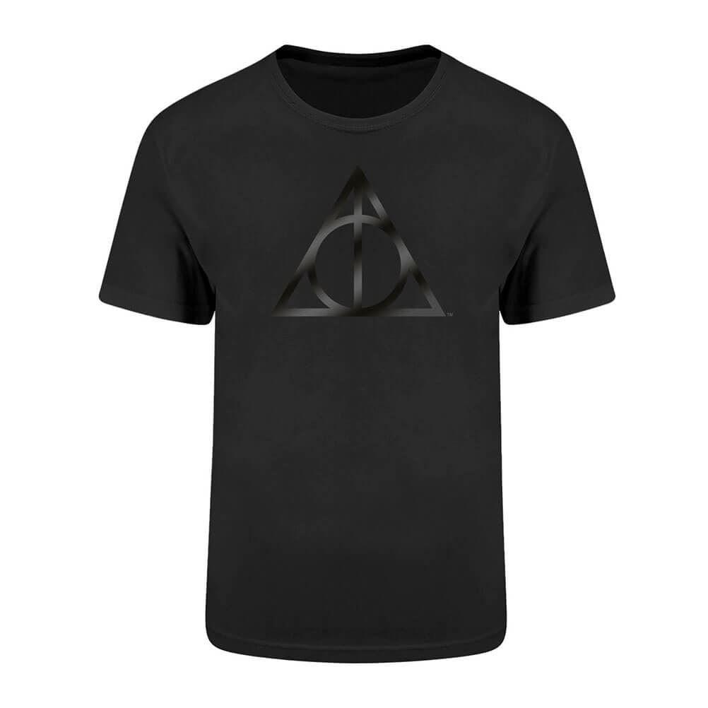 Harry Potter Deathly Hallows Foil Logo Black Crew Neck T-Shirt.