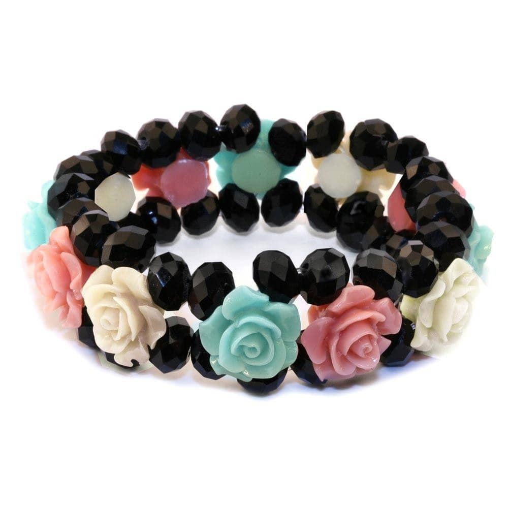 Crystal and Glass Band Of Roses Pastel Multi-Coloured Bracelet.