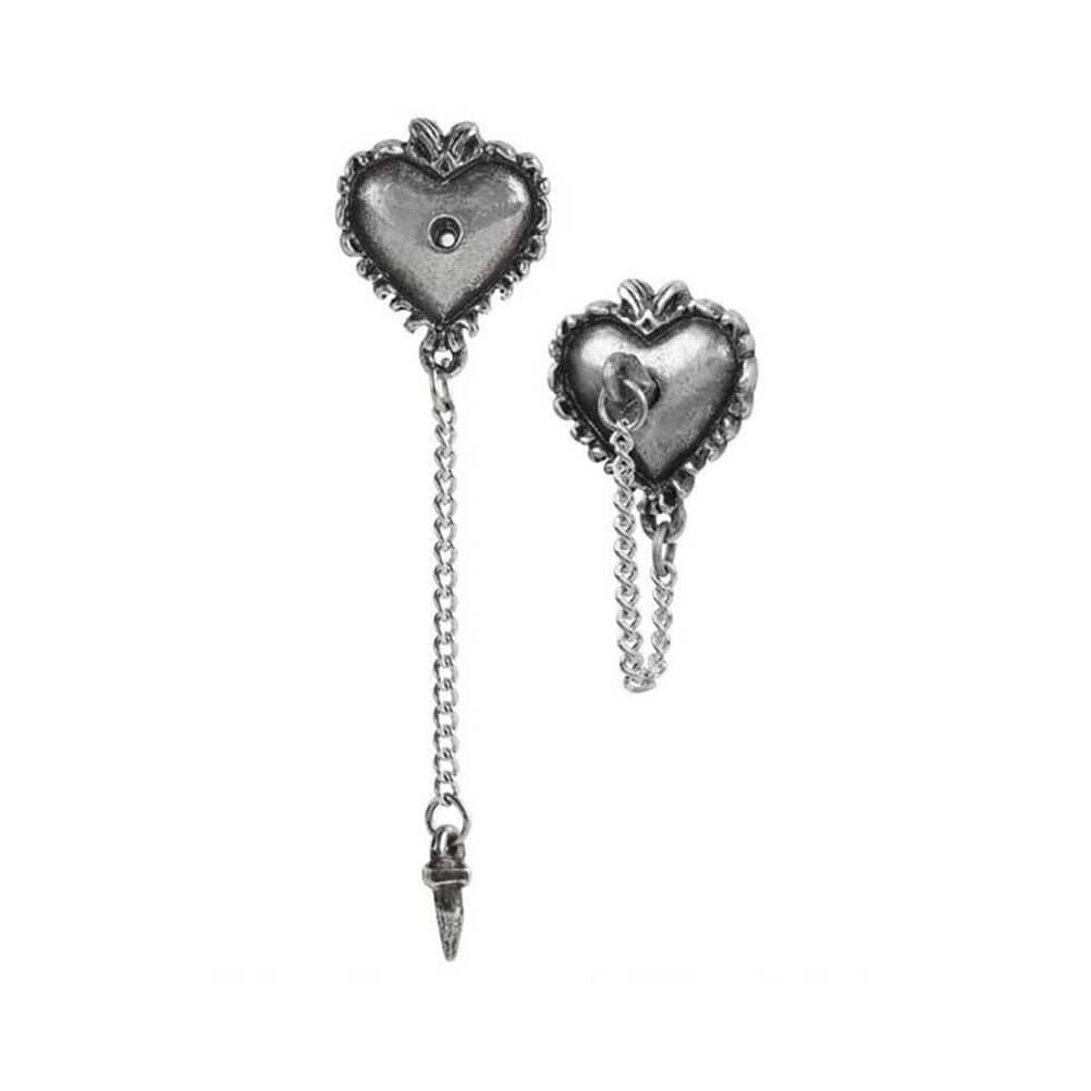 Alchemy Gothic Witches Heart Pewter Ear Studs.