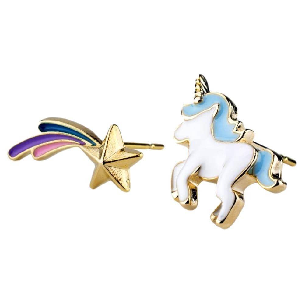 Enamel and Alloy Unicorn Princess and Star Stud Earrings.