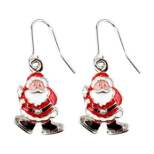 Santa Claus Silver Plated Drop Earrings with Crystals.